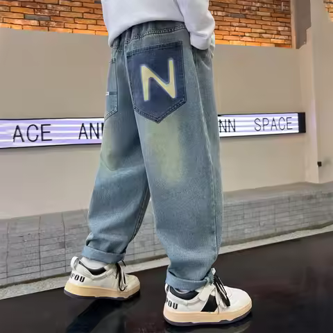 Boys' pants spring and autumn new children's jeans boys handsome straight Korean version long pants 