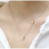 CSL Kalung Titanium Asli Wanita Dua Kupu-Kupu, Anti Hitam Anti Karat Fashion Perhiasan Aksesoris