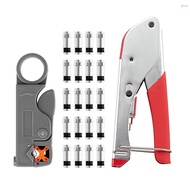 Toho Network Cable Tool Set Crimping Pliers Set Coaxial Cable Press Pliers Rotary Adjustable Wire Stripper with 20pcs F-connector