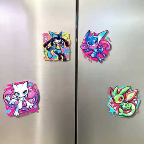 Lucario Greninja Mewtwo Scyther Cute Anime Character Refrigerator Magnets Kitchen Home Decor Ornamen