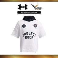 Under Armour Men Project Rock Icon Fleece Badge of Honor Short Sleeve Hoodie - White/Black 1386886-1