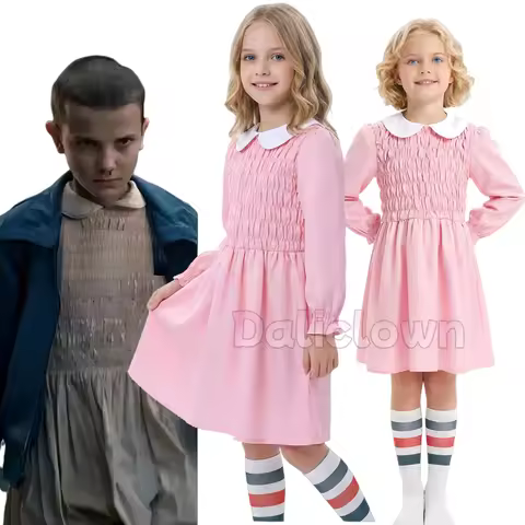 TV ST Stranger Eleven Pink Dress Girls Women Things Eleven Cosplay Costume Adult Kids Fantasy Hallow