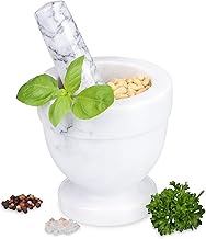 Relaxdays Mortar with Pestle, Spices, Herbs, Polished Stone Marble, HxD: 10.5x10.5cm, Durable, Kitchen, Cook, White/Grey, 10.5 x 10.5 x 10.5 cm