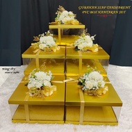 5 SET | GUBAHAN SIAP KOTAK GOLD TRANSPARENT PVC HANTARAN SET DENGAN BUNGA/ PVC GOLD GIFT BOX SET WITH FLOWER FOR WEDDING