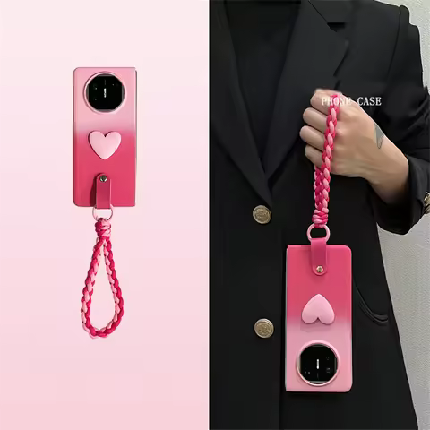 Cute Fresh Gradient Pink Phone Case with Weaving Hand Rope for OPPO Find N5 Findn5 find N5 find n5 S