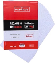 Unipapel Refill Sheets Squared 4 x 4 mm, with Margin, 90 g, Paper, Multicolour, A4