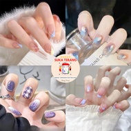ST Kuku Palsu Nail Art + Lem Aesthetic Wisuda 24pcs Polish Fake Nail Premium Wedding Nikahan