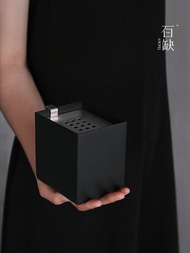 Chinese Style Tea Washing Basin with Lid Iron Art Bixie Four Square Tea Tray Flower Vase Traditional