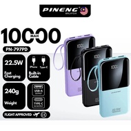 100% Original Pineng PN-797PD 22.5W Fast Charge Built-in Cable Pineng Powerbank (10000 mAh) - Black 