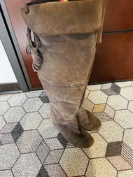 秋冬女裝女鞋出清 日本購入靴子 內裡刷毛保暖麂皮長靴 反折造型綁帶膝上靴 平底靴 過膝靴