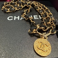 CHANEL 皮穿鏈金幣腰鏈