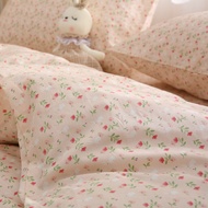 ผ้าปูที่นอนผ้าฝ้ายแท้สไตล์ INS สีชมพูสำหรับสุภาพสตรีลายกระต่ายน้อยลายดอกชิ้นเดียวผ้าฝ้ายล้วนสำหรับเตียงขนาดเมตรสำหรับผู้หญิง,ผ้าปูทีนอน 6 ฟุต