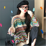 Áo len nữ form rộng freesize dài tay hoạ tiết A09