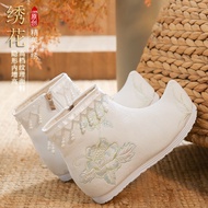 [Dance Colorful Embroidered Shoes] Autumn Winter Hanfu Women's Boots Plus Velvet Ancient Style Inner Heightening Old Beijing Cloth Shoes Women's Ethnic Style Nude Boots Embroidered Women's Short Boots.15