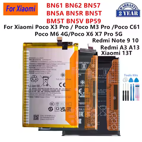 BN61 BN62 BN57 BN5A BN5R BN5T BM5T BN5V BP59 Battery For Xiaomi Poco X3 ​​​​​M3 X6 X7 Pro 5G /Poco M