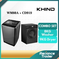【COMBO SET】 KHIND 8KG WASHING MACHINE WM80A + 9KG TUMBLE DRYER CD919