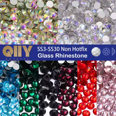 QIIY Top Quality Glass Flat Back Rhinestones Glitter Crystal AB Stones Glue On Strass Rhinestone for