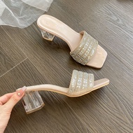 Elegant Chunky High Heels Sandals 2.5 Inches Heels Slippers for Women