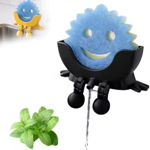 Smiley Dish Scrubber Drain Rack Home Kitchen Use Scrub Daddy Scrubber Sponge Storage Box Convenient 
