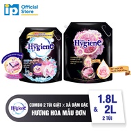 Combo Túi Nước Giặt Đậm Đặc Hygiene 1.8L x Nước Xả Vải Đậm Đặc Hygiene 2L/2.2L (Dịu Êm/ Ánh Dương Hạ