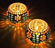 RK_Enterprises Pack of 2 Turkish Mosaic Glass Votive Tealight Candle Holders for Table - Decorations