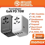 Momax 1-World PD 70W / PD 35W Universal Travel Charger Adapter GaN CE ROHS FCC JP US AU EU UK Type C