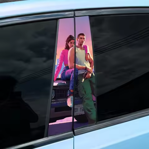 1pc/2pcs GTA6 Car B-pillar Stickers Waterproof Rstar Decal for Audi BMW Mercedes Ford VW Toyota Niss