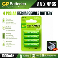 ORIGINAL GP Recharge 4PCS 1000mAh AA Rechargeable Battery (4 batteries pack, Precharged)