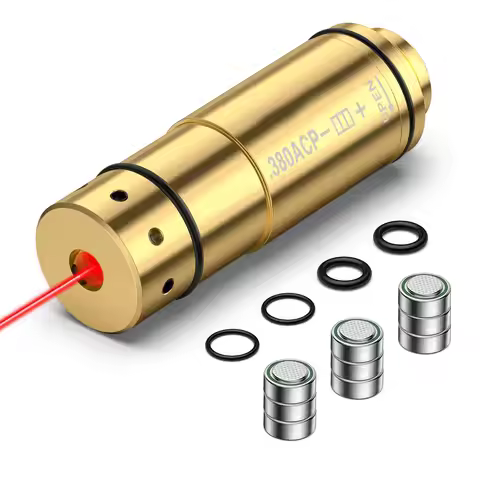 .380ACP Bore Sight Sighting Boresighters Red Laser Training Cartridge with 9 Batteries Replaceable R