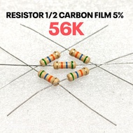 (10 PCS) RESISTOR 1/2W 1/2WATT 56K 56K KILO CF 5% ROHS