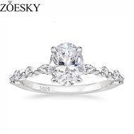 ZOESKY 925 Sterling Silver Ring Oval Cut Cubic Zirconia Engagement Rings Solitaire Halo Promise Ring