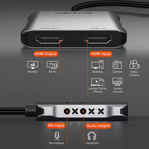 CABLETIME Video Capture USB 3.0 to HDMI Capture with Loop Out 4K@30Hz 1080P@60Hz for Streaming Media