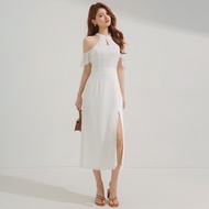 AIR SPACE Cheongsam Collar Off Shoulder Slit Dress