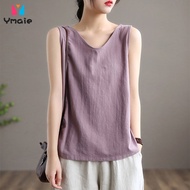 Cotton and Linen Plus Size Loose Mother Bouse Vest Women's Sleeveless Outer Top