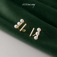 1000earring 925 Sterling Silver Martha Pearl Stud Earrings - Gold