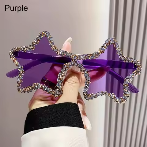 Trendy Pentagon Star Shaped Sunglasses UV400 Protection Colorful Rhinestone Pentagon Sun Glasses Hal