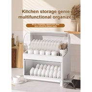 Double Kitchen Organizer Plastic Dish Organizer Multifunctional Cupboard Storage Rack
