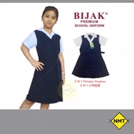 BIJAK-2 IN 1 Primary Girl Uniform/Pinafore Primary School Gown 2 In 1 Smooth Soft Cool Iron Free/2 I