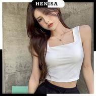 HENISA Women's Square Collar 3-hole Coptop Shirt Made of Cotton, Body-hugging, Flattering Style B-61
