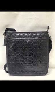 COACH Men's  Flight Bag In Blk Signature Embossed Leather Heritage Web Bag [Authentic] 

COACH 真皮斜孭袋