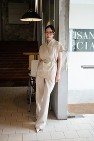 พร้อมส่ง Set เสื้อแขนสั้นลายริ้วทรงสูท+กก.ขายาว+เชือก งานป้ายvshopbrand