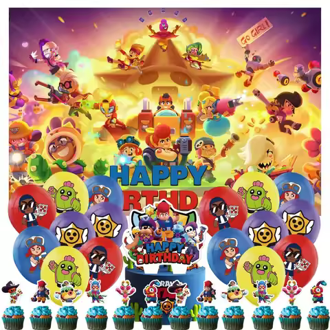 104 Items Birthday Party Decoration Supplies Kit Girls Brawl Stars Paper Background Banner Balloons 