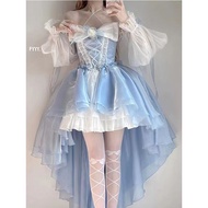 利【váy + khung váy】 Đầm Công Chúa Lolita Phối Ren Màu Xanh Dương Thời Trang Mùa Hè 2023 Phong Cách Ph