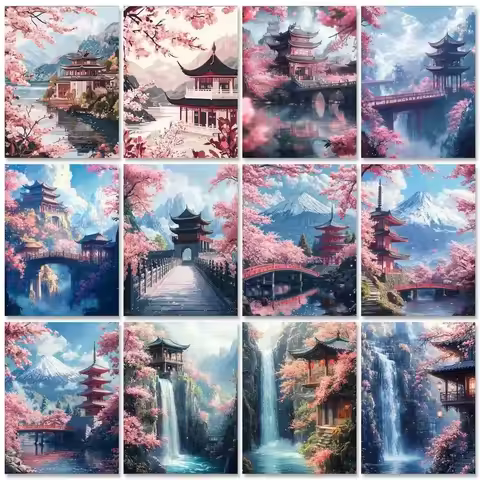 1box New Arrival 500/1000/1200/2000 PCS Puzzle Landscape Cherry Blossom Diy Birthday Gifts Home Deco