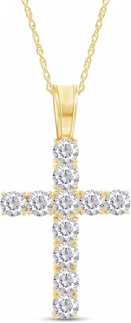 SAVEARTH DIAMONDS 1/3 Round Cut Lab สร้าง Moissanite Diamond Cross Tennis Pendant Neck 14K Gold Over