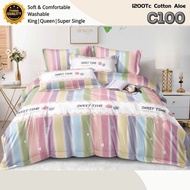 G9 1200Tc Cadar Kartun 5in1 With Comforter Set | Cartoon Corak Fitted Bedsheet Bedding Lembut Comel