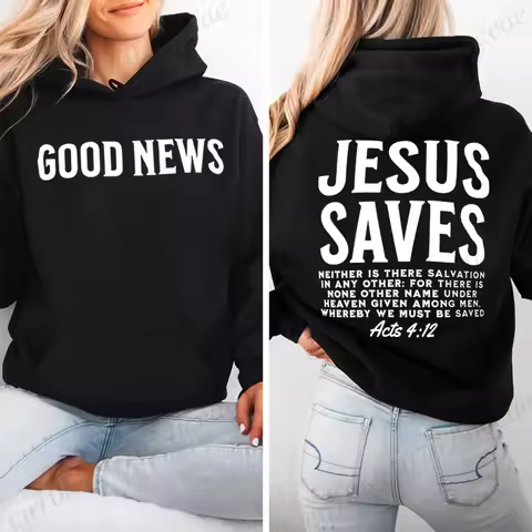 Women's Casual Hoodie Sweatshirt Aesthetic Jesus Saves Print Sportwear Good News Jesus Saves Hoodie 