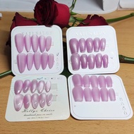 100% HANDMADE Almond Shape Artificial Nail Art Purple Aurora Cat Eyes Full Cat Eyes Matte Frosted Mi