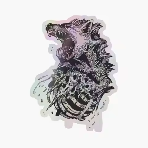 Hyena Holographic Sticker for Laptop Decor Bedroom Car Cute Cartoon Art Fashionable Public Suitcase