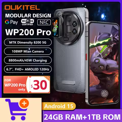 Oukitel WP200 Pro AI Rugged Phone MTK Dimensity 8200 5G 24GB+1TB 108MP Camera 6.7"AMOLED 120Hz Scree